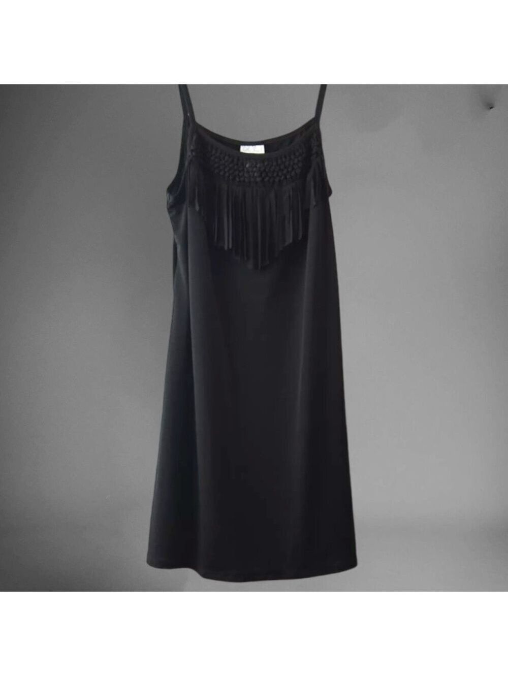 Dotti Fringe Black Slip Dress NWT Size S Y2K Western Mini Boho Grunge